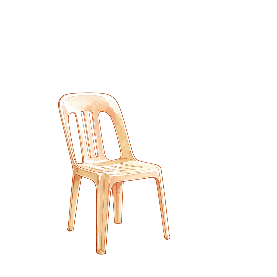 A hand-drawn empty corridor chair with warm window light falling on it