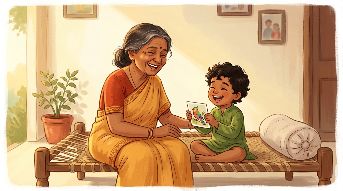 A grandmother laughing with her grandchild