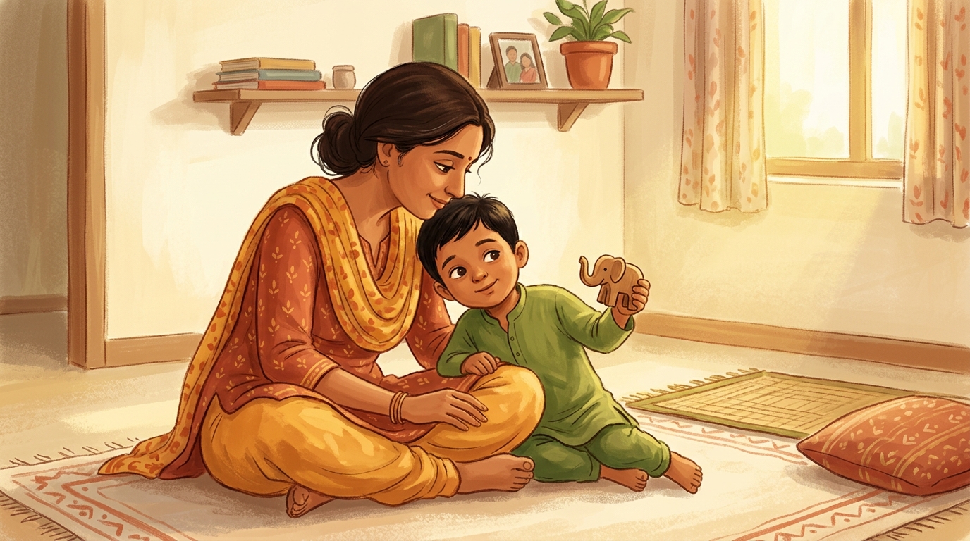 A mother and her child sharing a warm moment at home